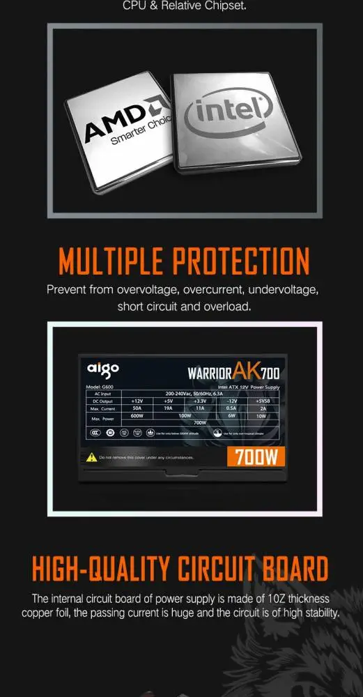 Захранване Aigo Warrior AK700 PSU 700W RGB 80 Plus