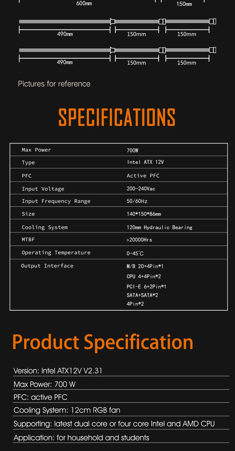 Захранване Aigo Warrior AK700 PSU 700W RGB 80 Plus