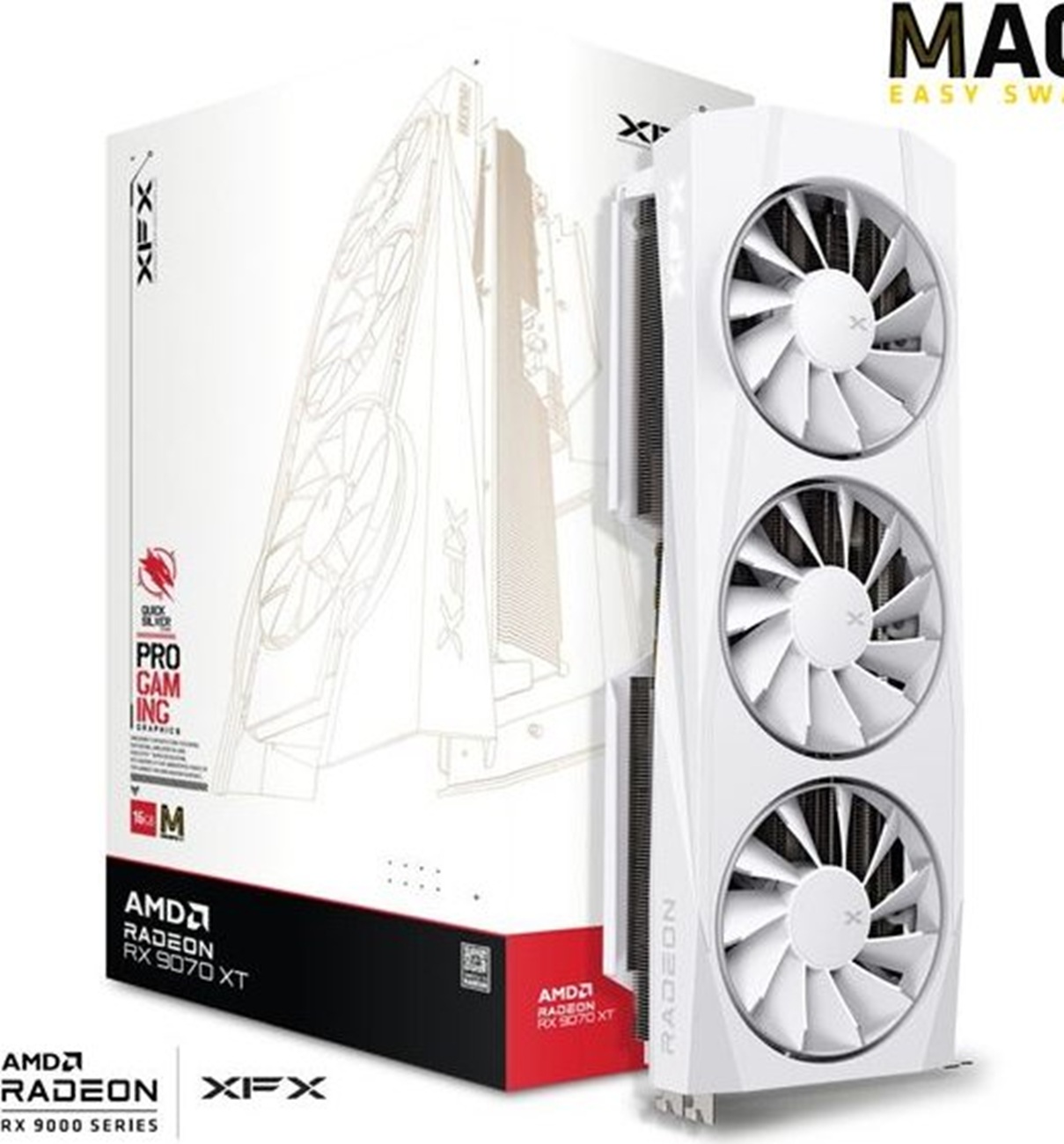 Видео карта XFX Quicksilver Radeon RX 9070 XT White Magnetic Air Edition 16GB - RX-97TMAQKW9