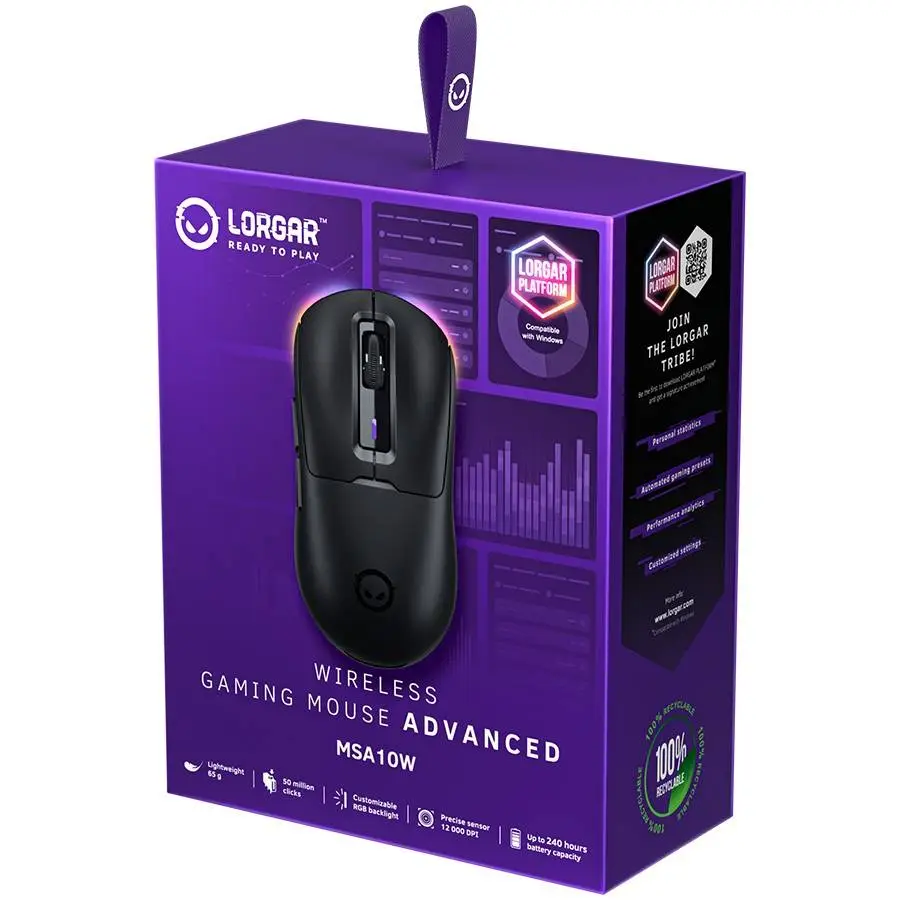 Геймърска мишка LORGAR MSA10W, Wireless Gaming Mouse Advanced, black - LRG-MSA10W-BK
