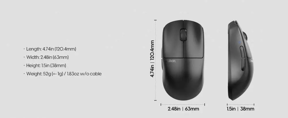 Геймърска мишка Pulsar Wireless Gaming Mouse X2 v3 Size2 Black - 1K (8K compatible)