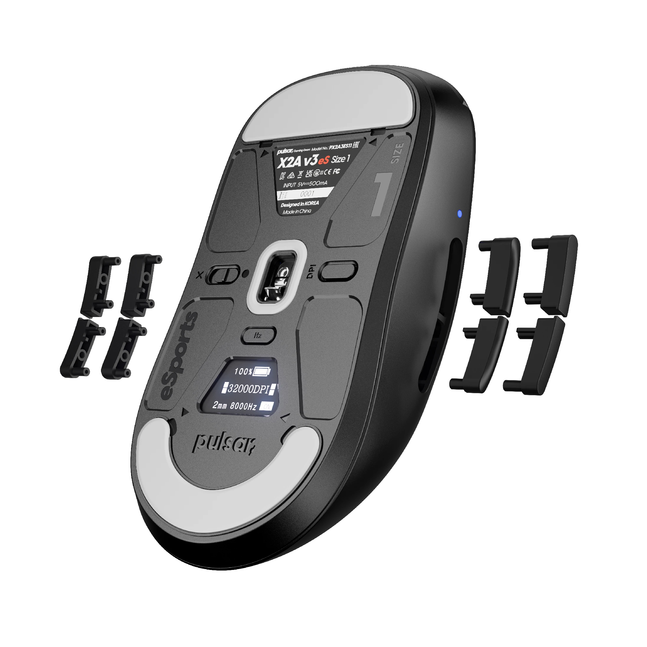Геймърска мишка Pulsar X2A v3 eS Size1 Black 8K, OLED Display, Tournament Edition