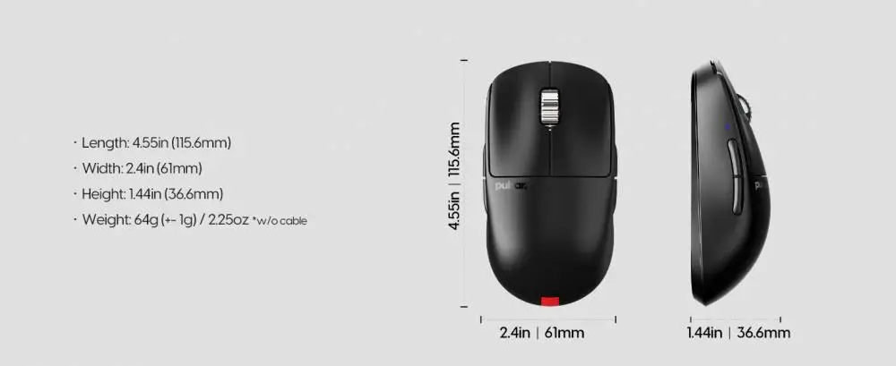 Геймърска мишка Pulsar X2A v3 eS Size1 Black 8K, OLED Display, Tournament Edition