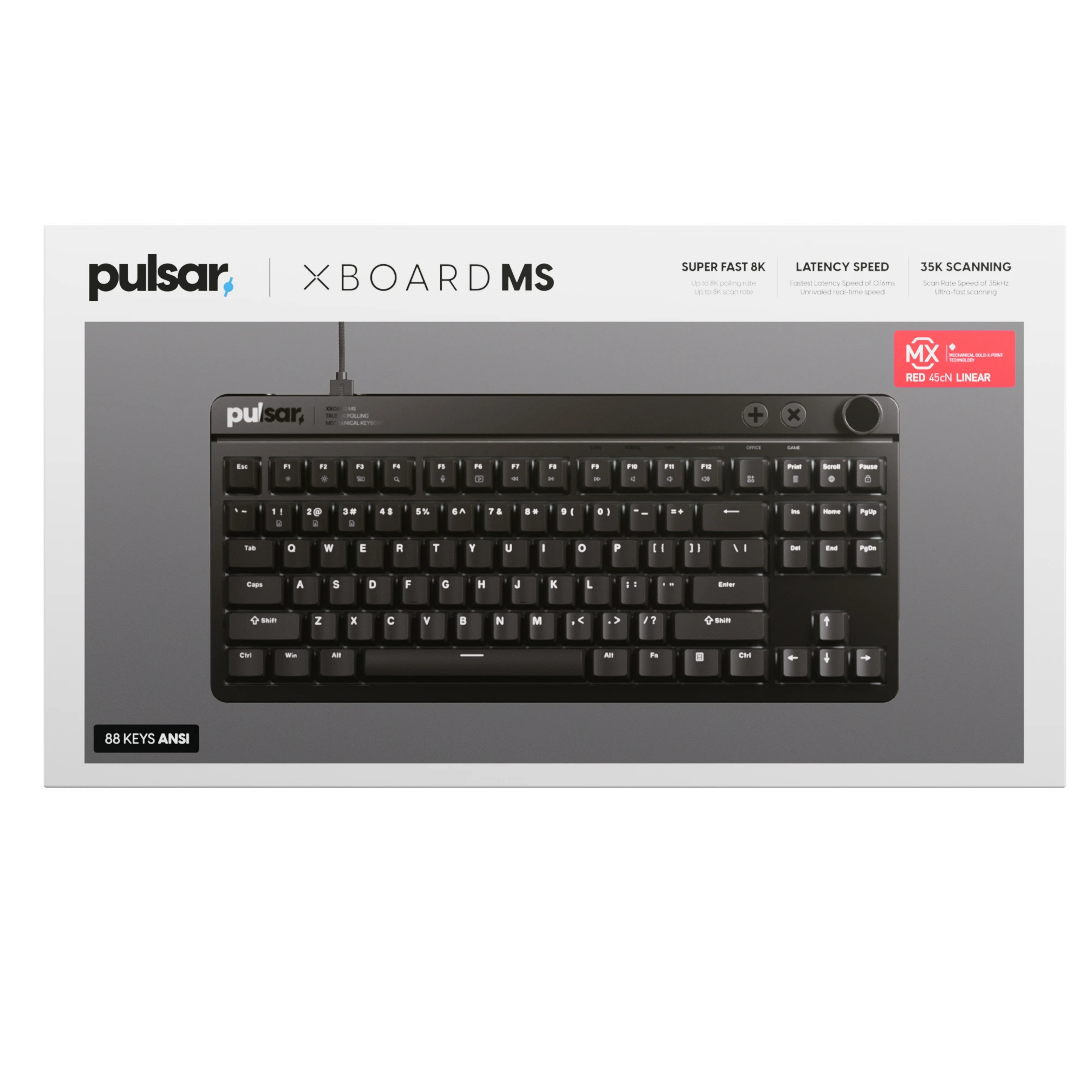 Геймърска механична клавиатура Pulsar Xboard MS TKL ANSI Black - 8K, Cherry MX2A [Linear], RGB
