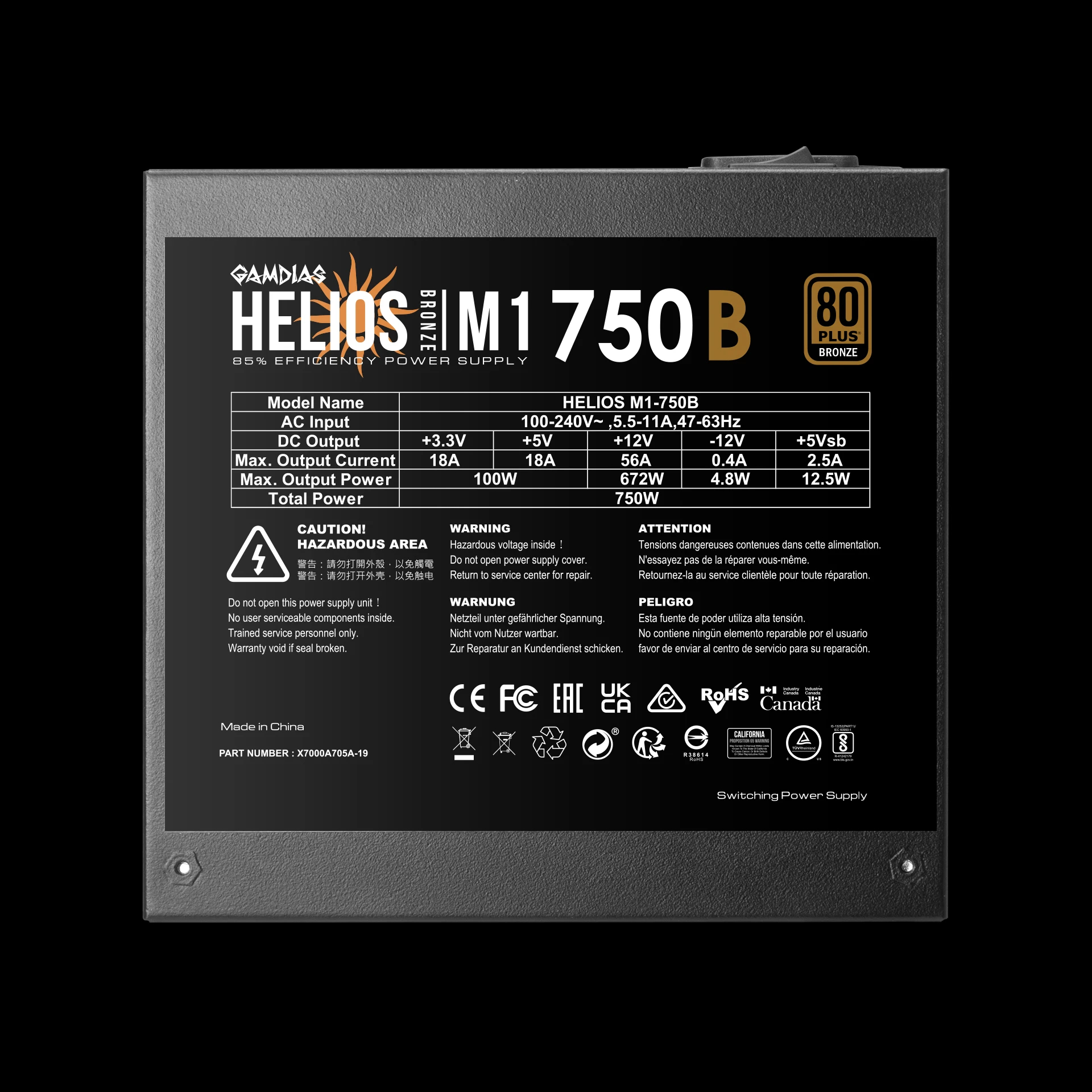 Захранване Gamdias HELIOS M1-750B PSU 750W 80 Plus Bronze