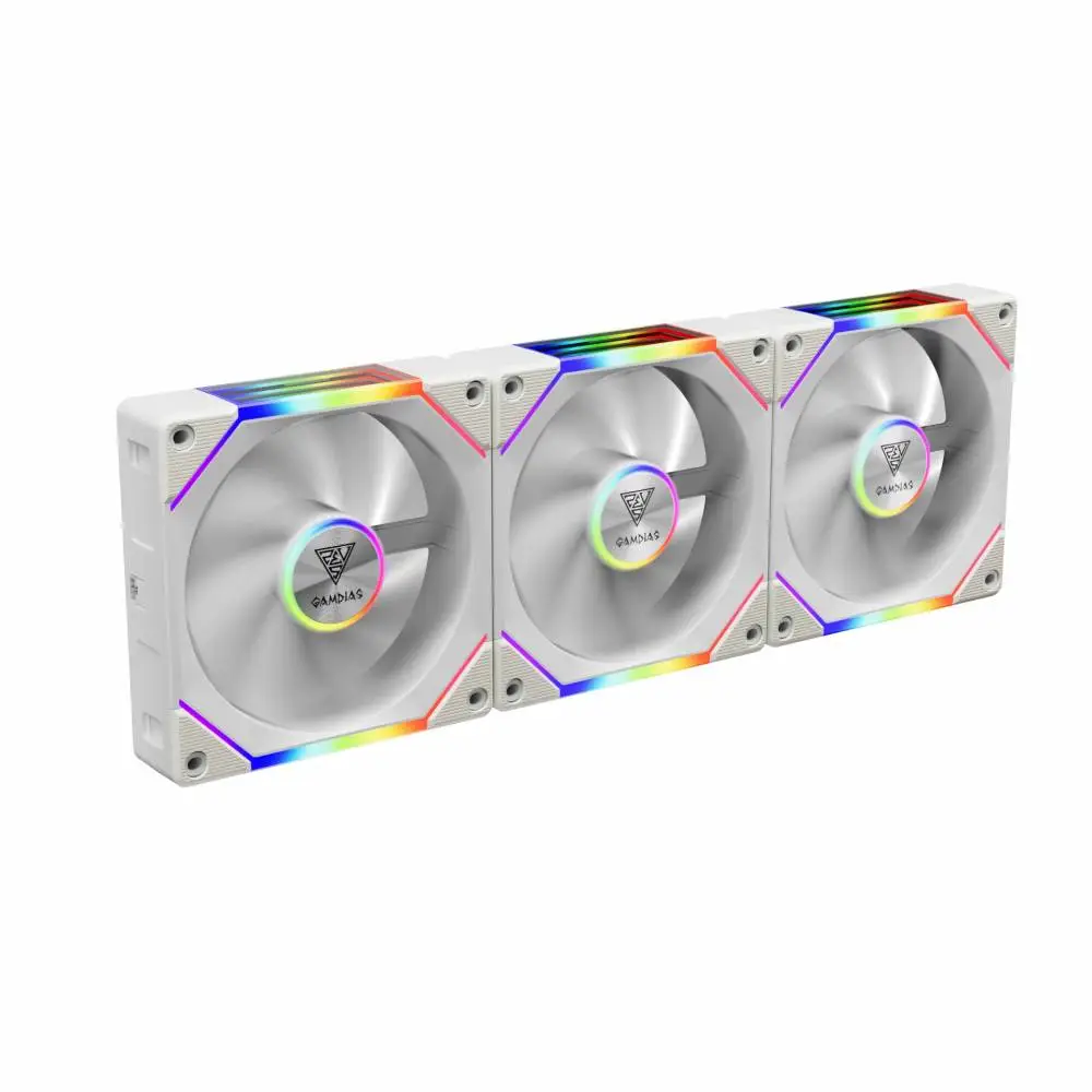 Вентилатори Gamdias AEOLUS P2-1203 White Fan Pack 3x120mm, Swappable Fan Blades (Reverse Fan Blades Included), Daisy-Chain, Infinity Mirror АRGB