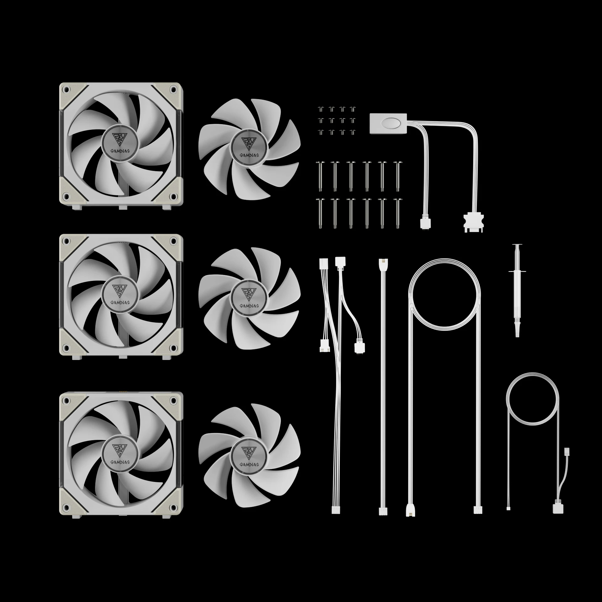Вентиляторы Gamdias AEOLUS P2-1203 White Fan Pack 3x120mm, Swappable Fan Blades (Reverse Fan Blades Included), Daisy-Chain, Infinity Mirror АRGB