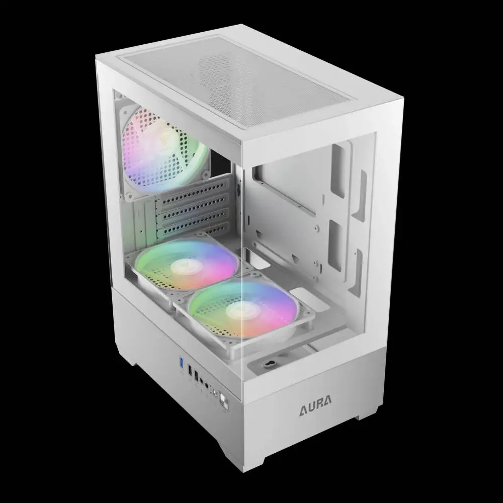 Кутия Gamdias AURA GC9M White Case mATX 3 x 120 mm A-RGB, Tempered Glass