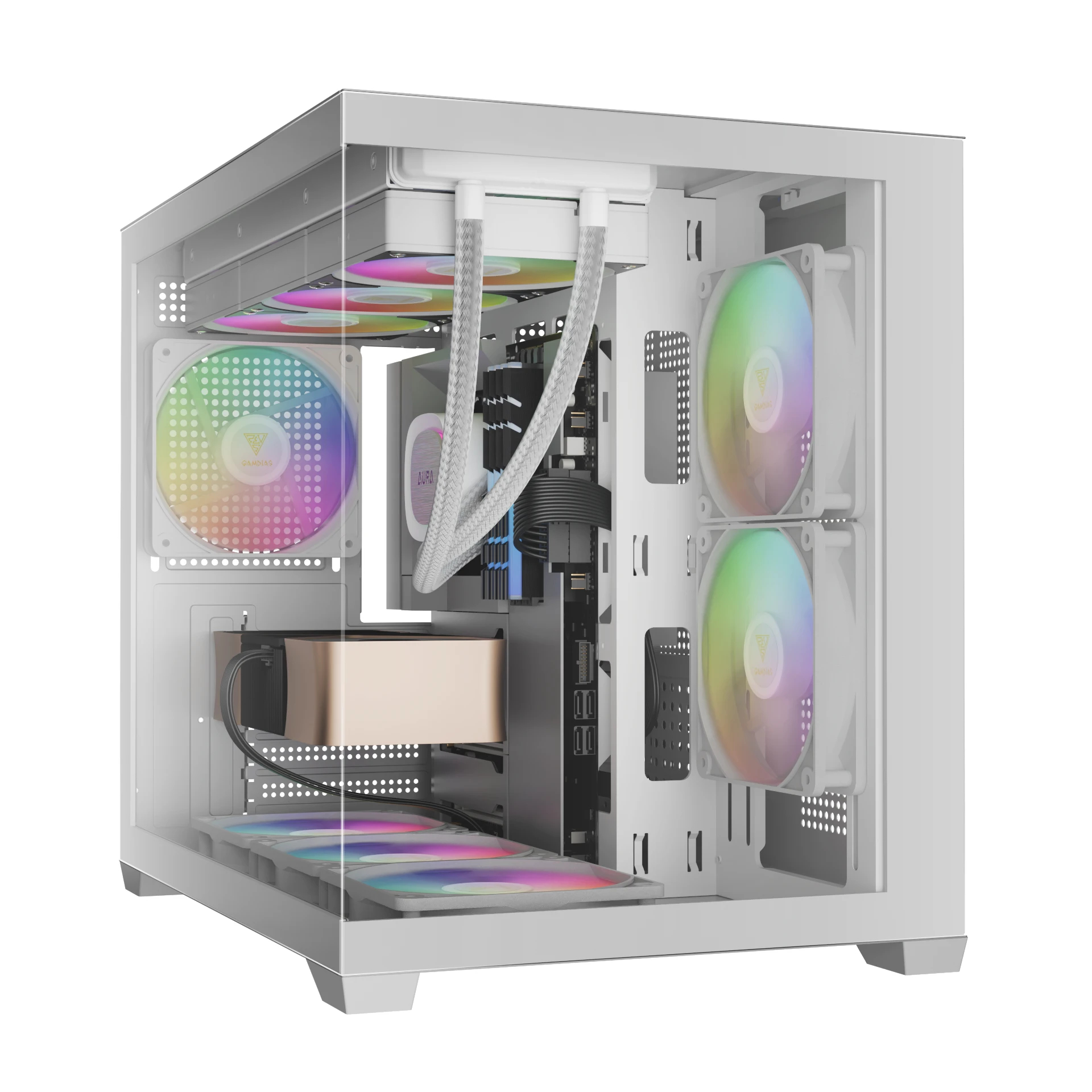 Кутия Gamdias AURA GC10M White Case mATX 3 x 120 mm A-RGB, Tempered Glass
