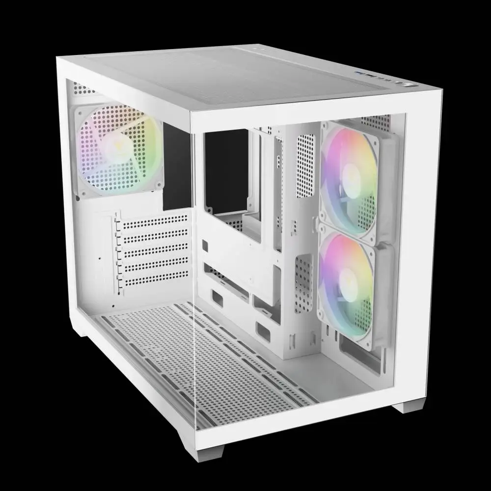 Кутия Gamdias AURA GC10M White Case mATX 3 x 120 mm A-RGB, Tempered Glass