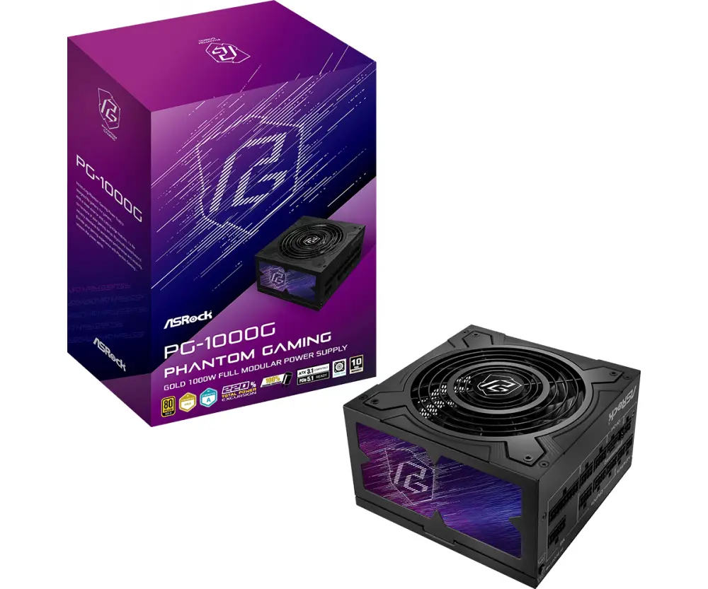 Захранване ASRock Phantom Gaming 1000W 80 Plus Gold, ATX 3.1, PCIe 5.1 - PG-1000G