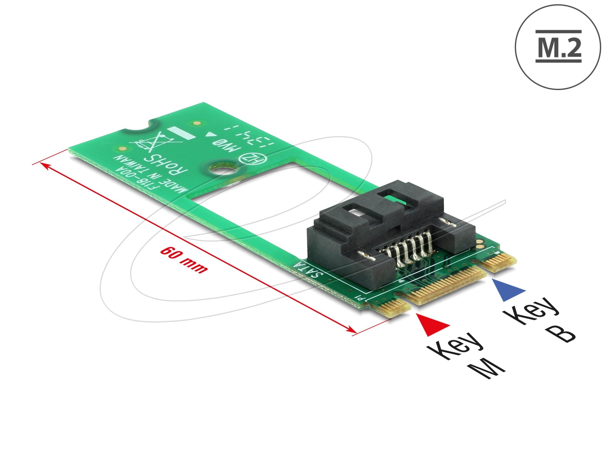 Адаптер Delock 62517, интерфейсен ключ M.2 2260 B+M към Sata 7 Pin