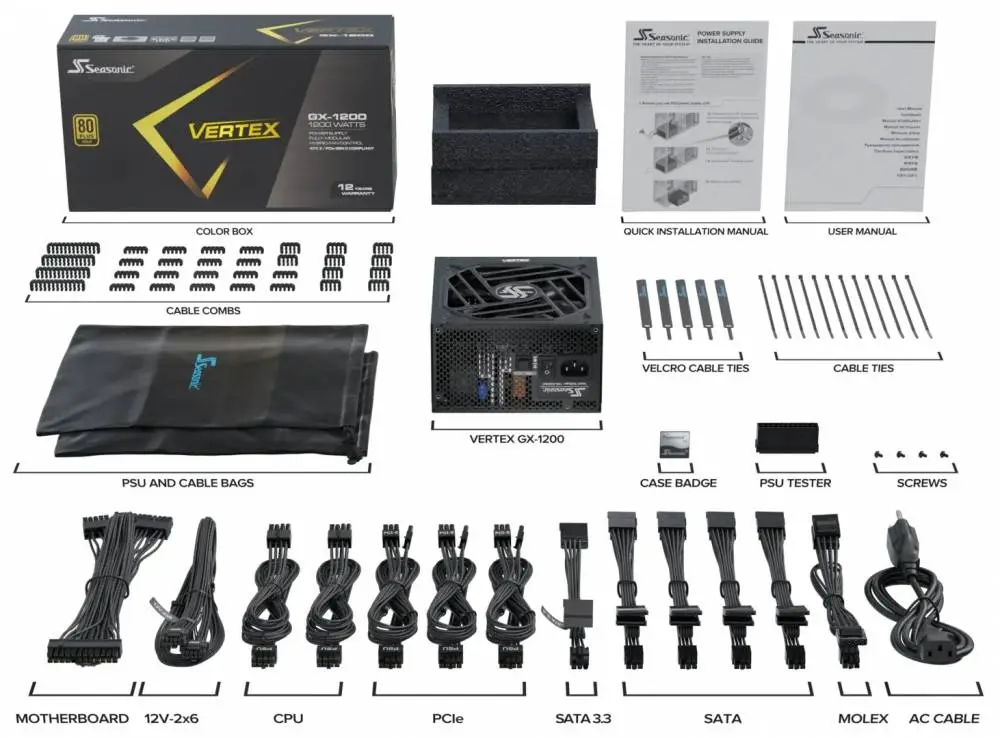 Захранване Seasonic VERTEX GX-1200 PSU ATX 3.1 1200W Gold - 12122GXAFS-ATX3.1