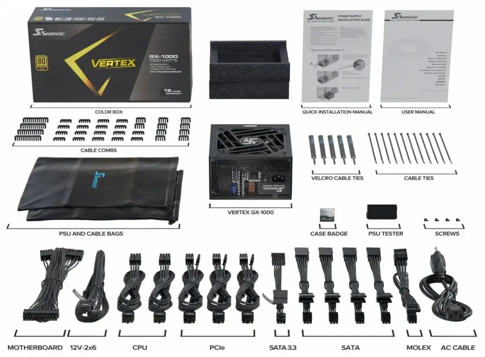 Захранване Seasonic VERTEX GX-1000 PSU ATX 3.1 1000W Gold - 12102GXAFS-ATX3.1