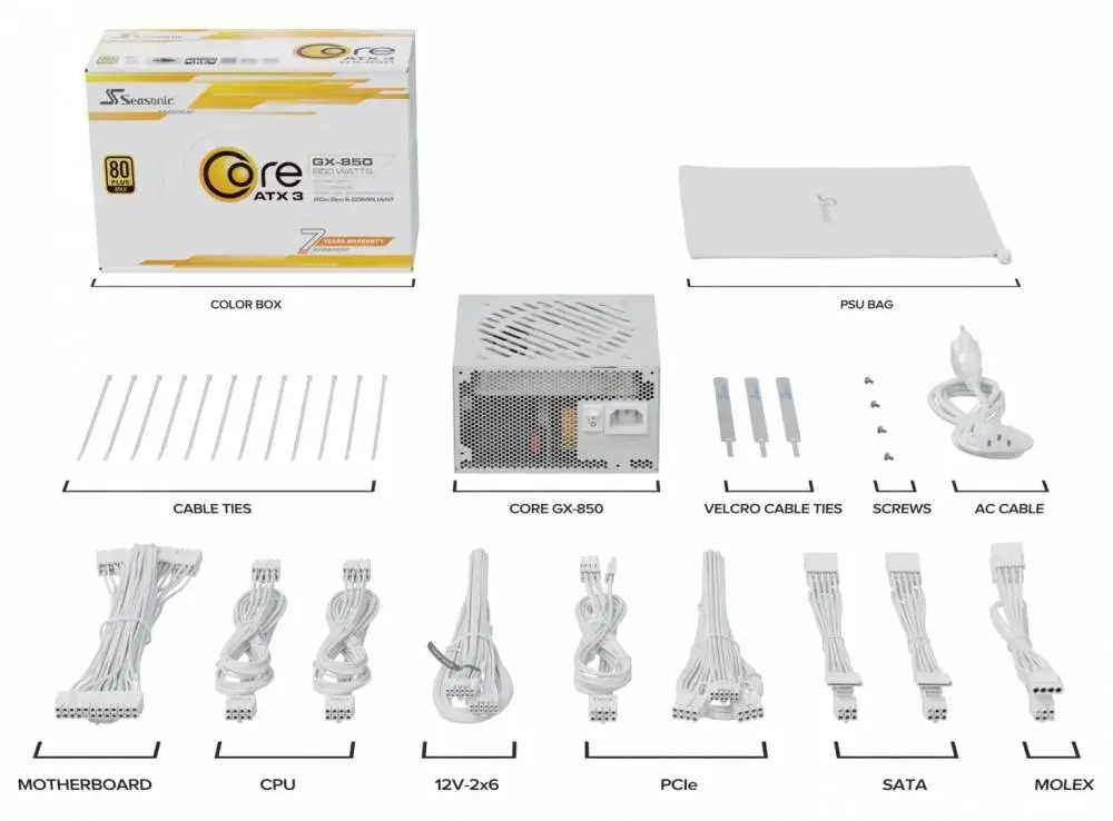 Захранване Seasonic CORE GX White 850W 80 Plus Gold, Fully Modular, ATX 3.1, PCIe 5.1