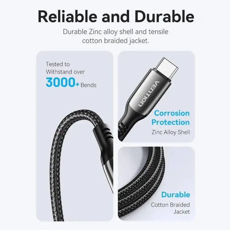 Vention кабел USB2.0 Type-C/Type-C 100W, LED display 2m - CTKBH