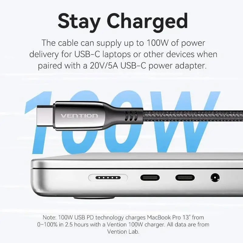 Vention кабел USB2.0 Type-C/Type-C 100W, LED display 2m - CTKBH