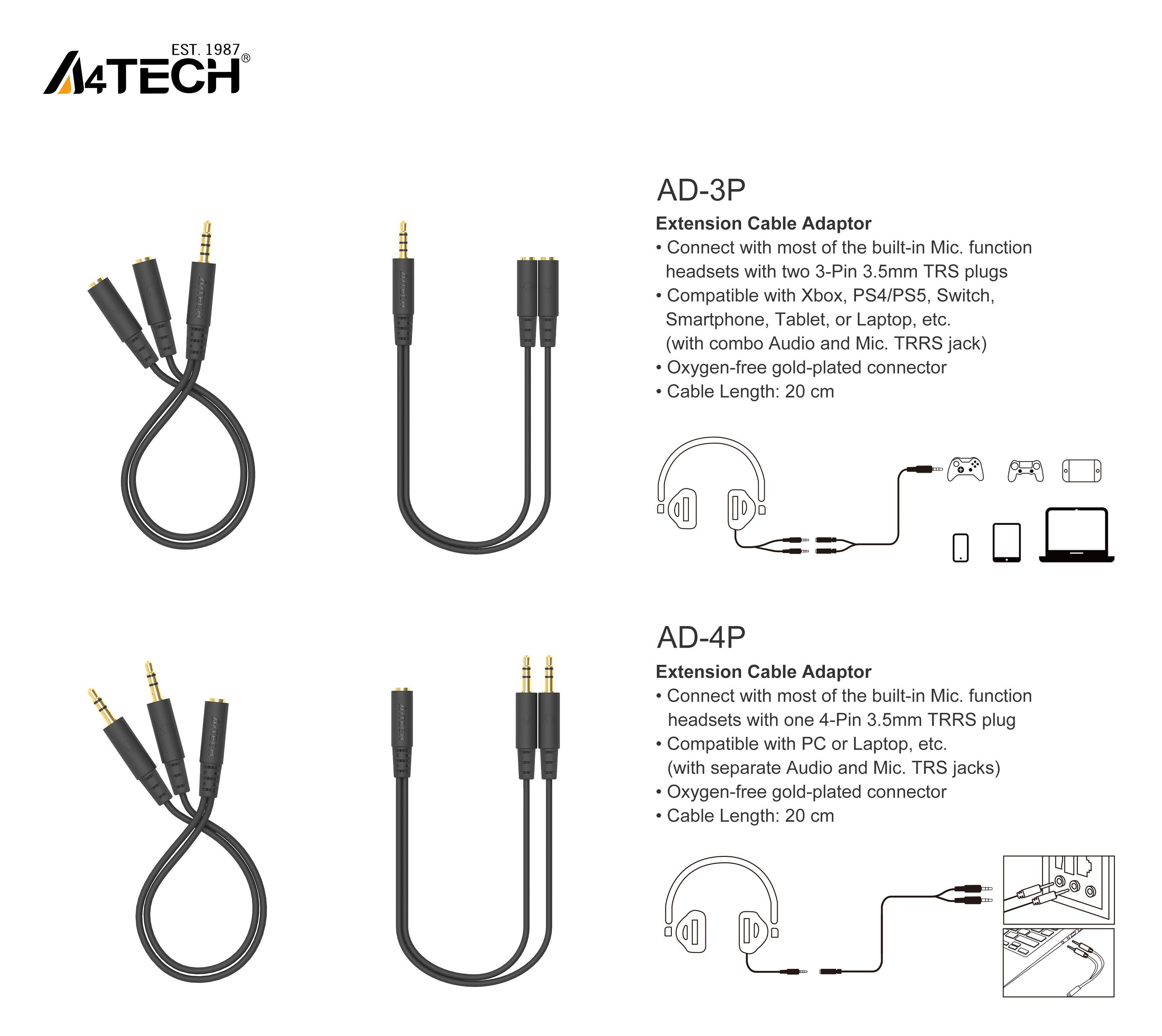 A4Tech Adaptateur 3.5 mm jack femelle - 2 x 3.5 mm jack mâle