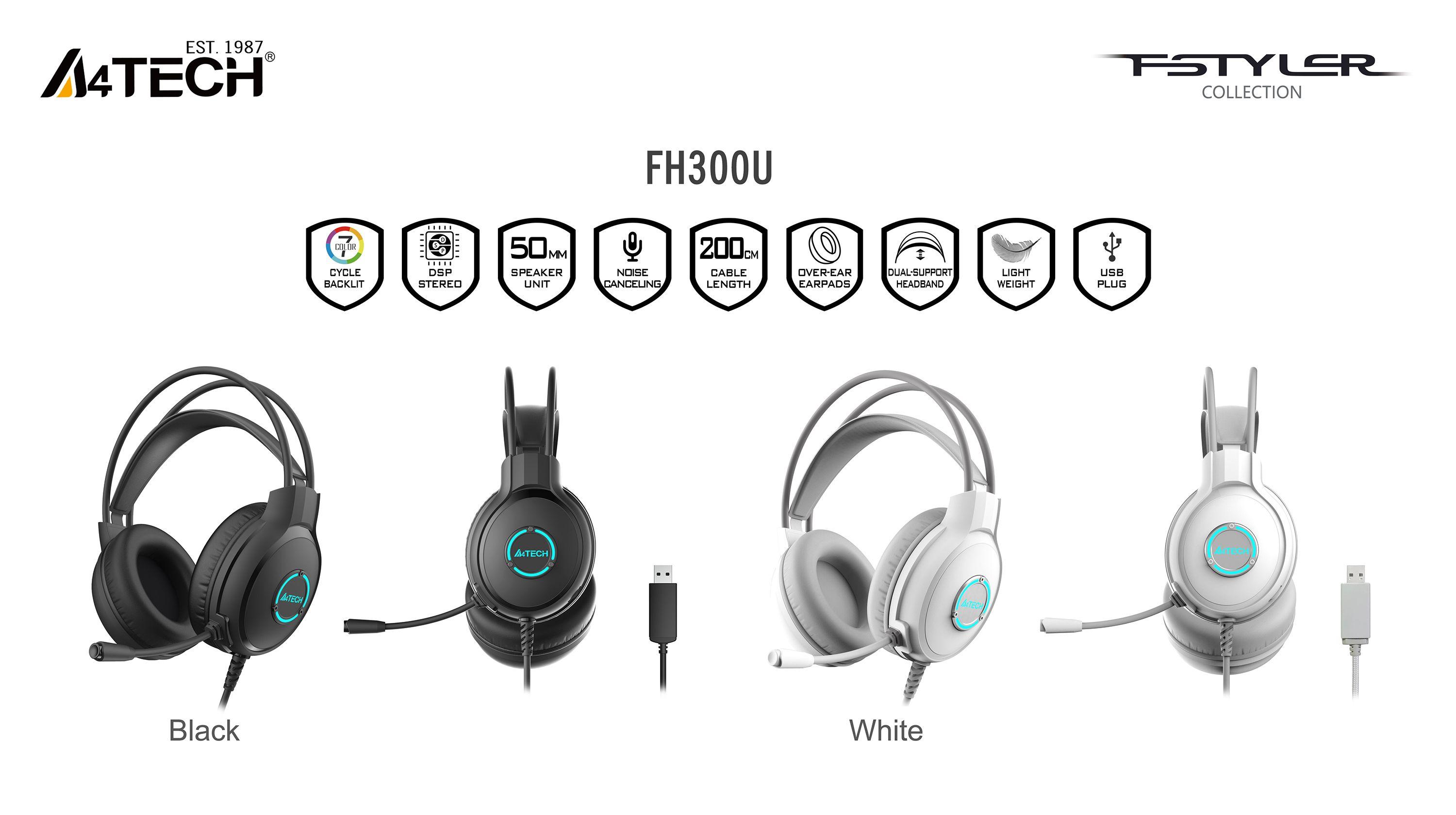 А4tech Fstyler FH300U Слушалки с микрофон USB, Noice Cancelling, бял