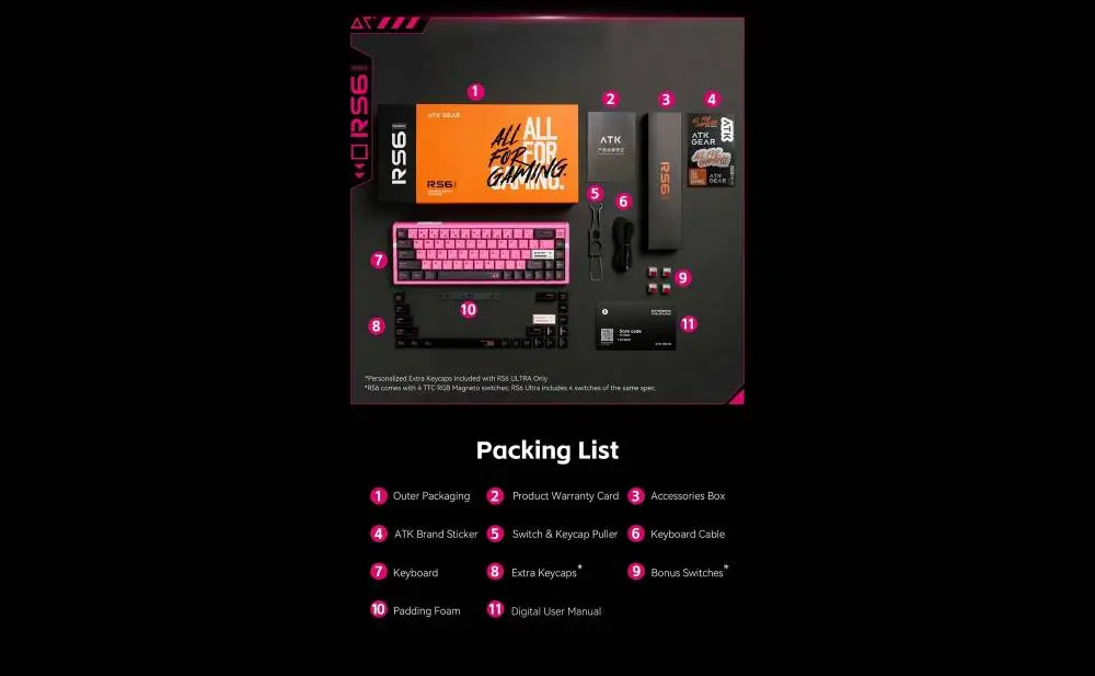 Геймърска механична клавиатура ATK RS6 Ultra - 8K, Gateron Jade Gaming [Linear] - Sakura Warrior