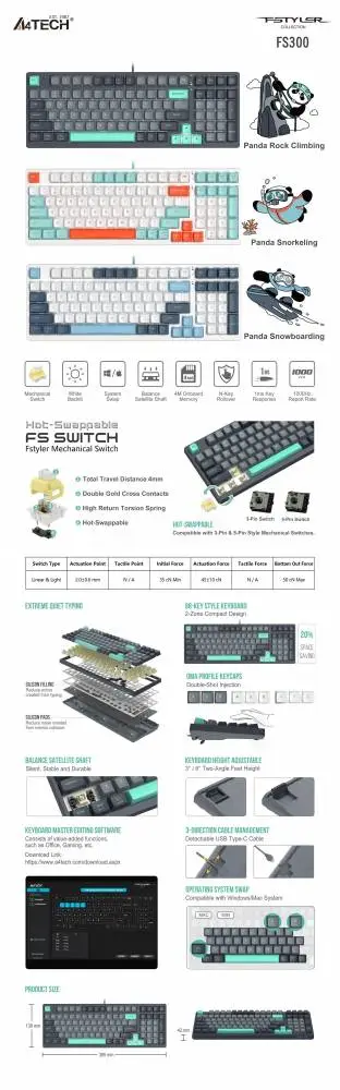 A4tech Fstyler FGS300 Panda Rock Механична TKLкирилизирана
