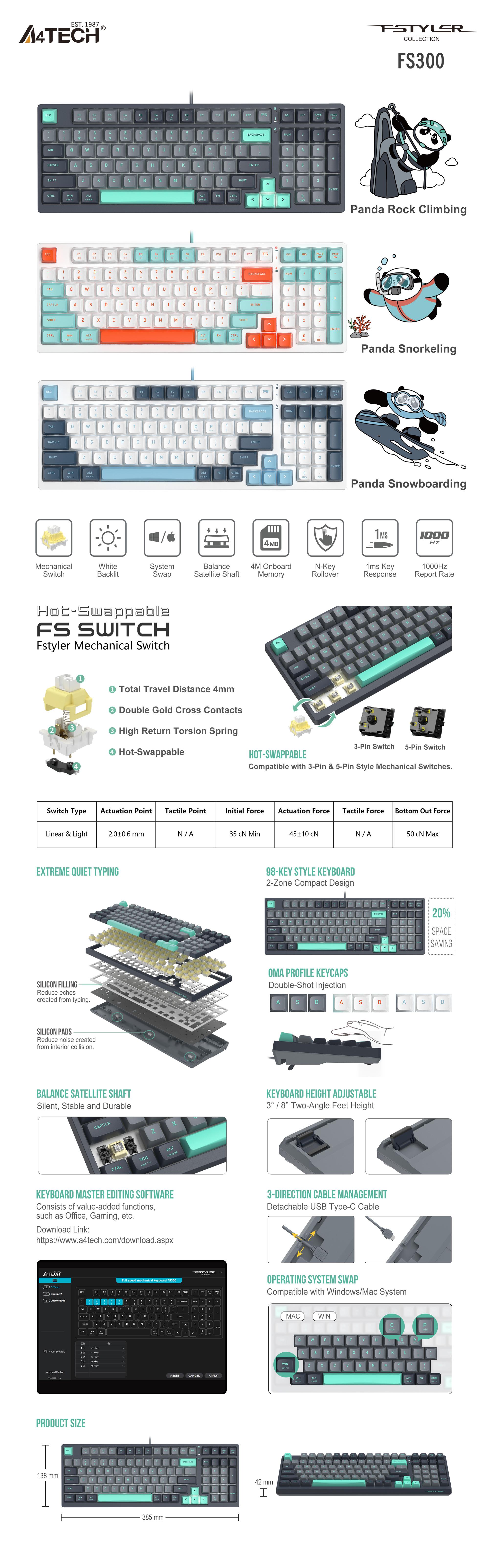 A4tech Fstyler FGS300 Panda Rock Механична TKLкирилизирана
