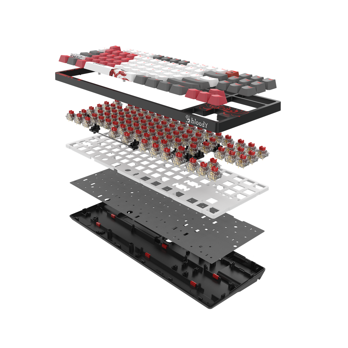 Clavier mécanique gamer Bloody Naraka S87 TKL rétroéclairé switch rouge, USB