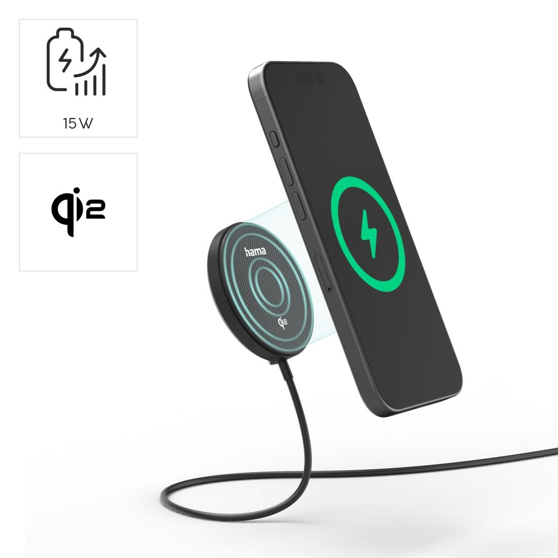 HAMA Wireless Ladegerät Qi2, 15 W, schwarz, für Apple