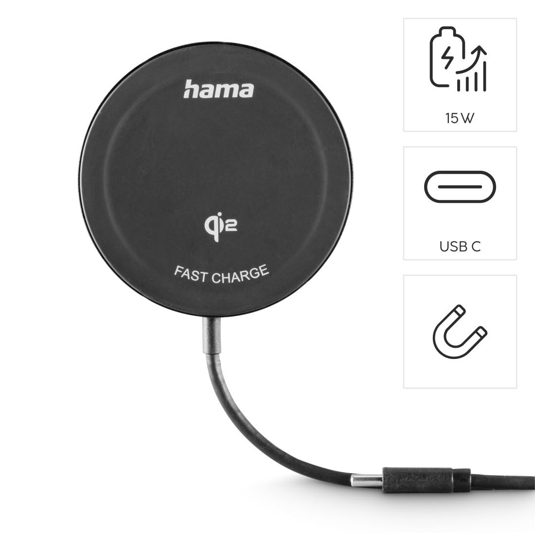 HAMA Wireless Ladegerät Qi2, 15 W, schwarz, für Apple