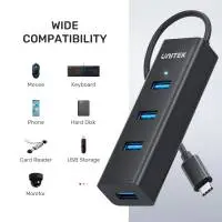 Unitek хъб HUB USB-C 4 port - 4 x USB3.0 Black - Y-3089Z01