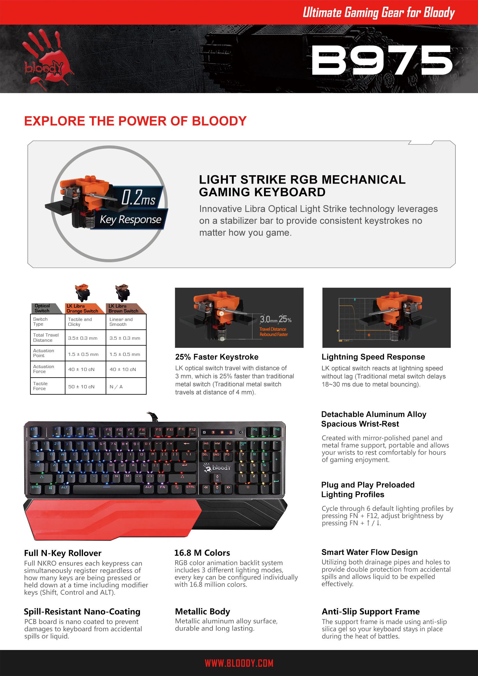Gaming μηχανική πληκτρολόγιο A4tech Bloody B975 Brown switch