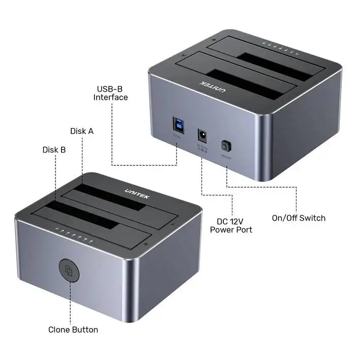Unitek докинг станция Storage - HDD Dock - 2 BAY - Y-3026GY01-EU