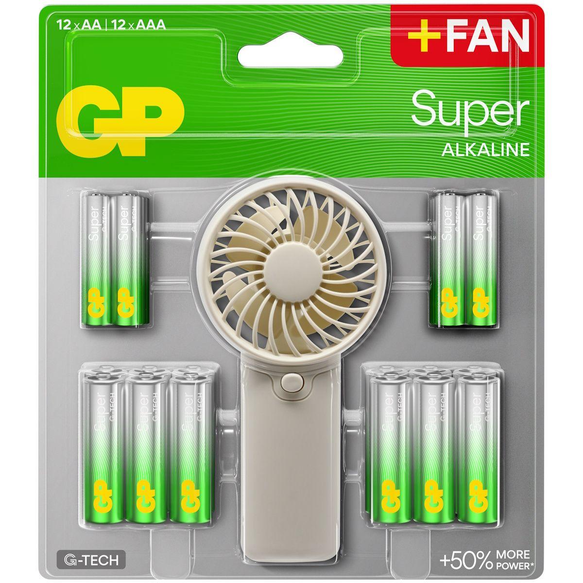 GP SUMMER PACK Pilas alcalinas Super AA x 12 pcs + Super AAA x 12 pcs + Ventilador/ GP BATTERIES