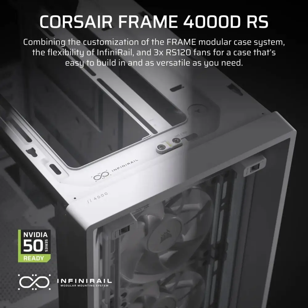 Кутия Corsair FRAME 4000D RS ARGB Modular Mid-Tower PC Case White - CC-9011297-WW