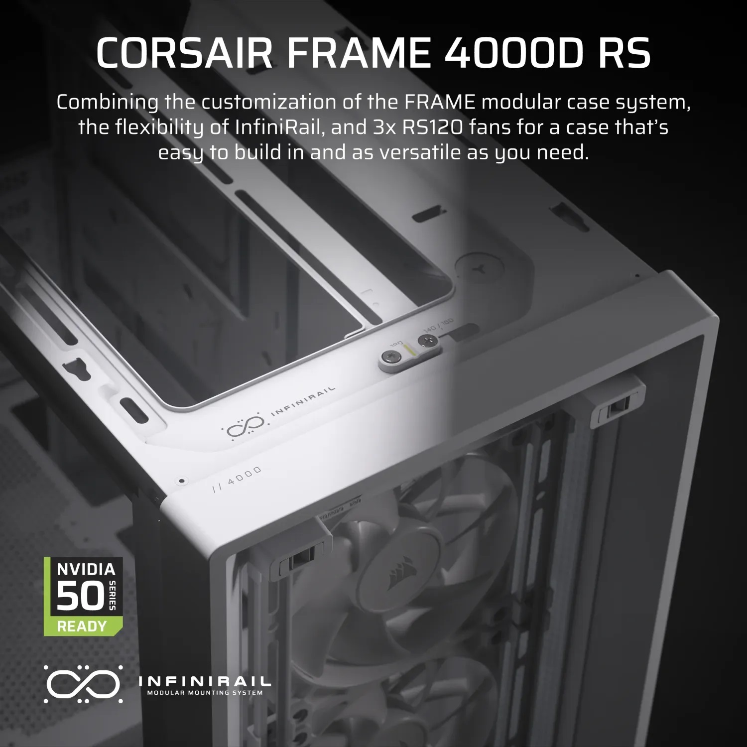 Кутия Corsair FRAME 4000D RS ARGB Modular Mid-Tower PC Case White - CC-9011297-WW