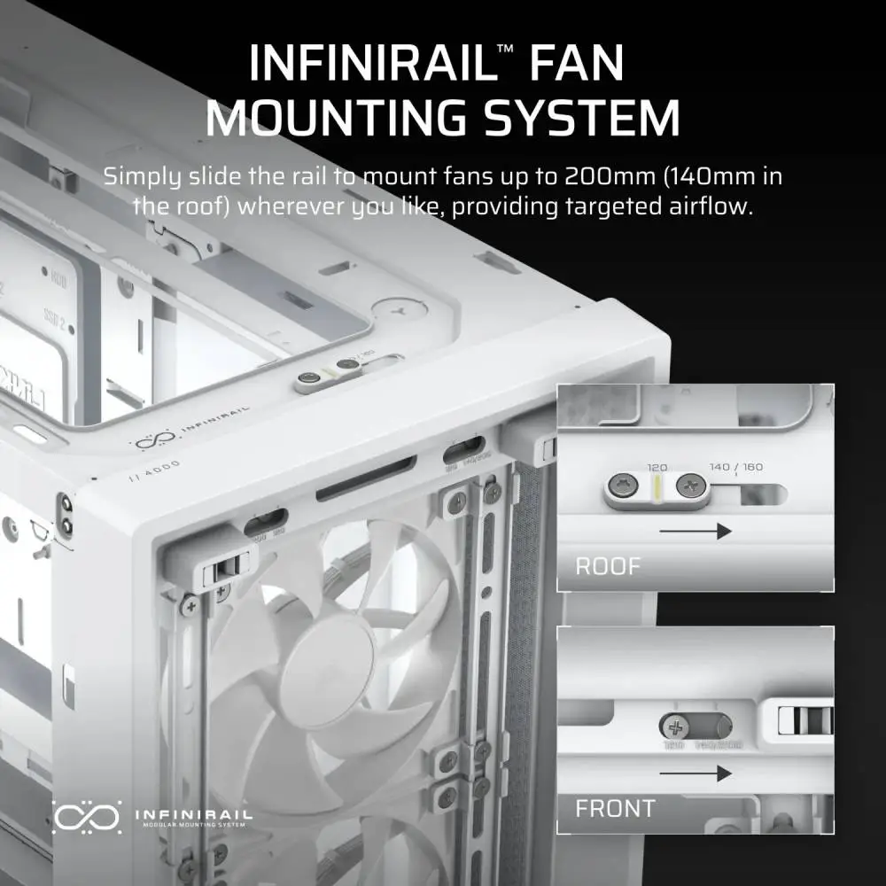 Кутия Corsair FRAME 4000D RS ARGB Modular Mid-Tower PC Case White - CC-9011297-WW