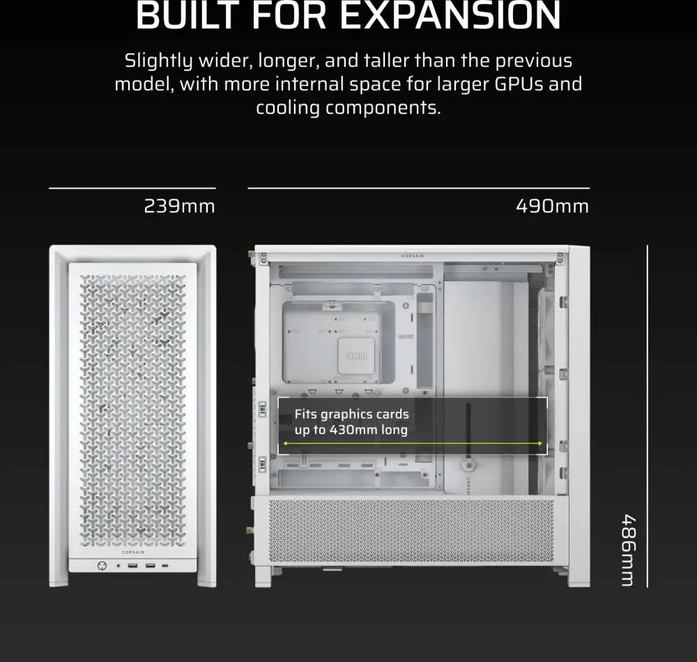 Кутия Corsair FRAME 4000D RS ARGB Modular Mid-Tower PC Case White - CC-9011297-WW
