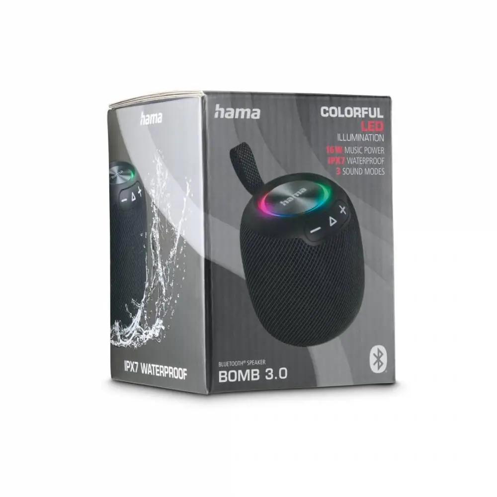 HAMA Блутут колонка "Bomb 3.0" Bluetooth&reg;, Waterproof IPX7, LED, 16 W, черна