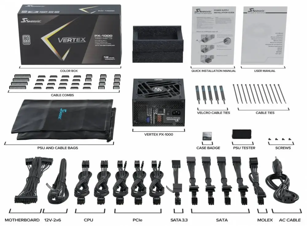 Захранване Seasonic VERTEX PX-1000 (1000W) 80 Plus Platinum PSU ATX 3.1 - 12102PXAFS-ATX3.1
