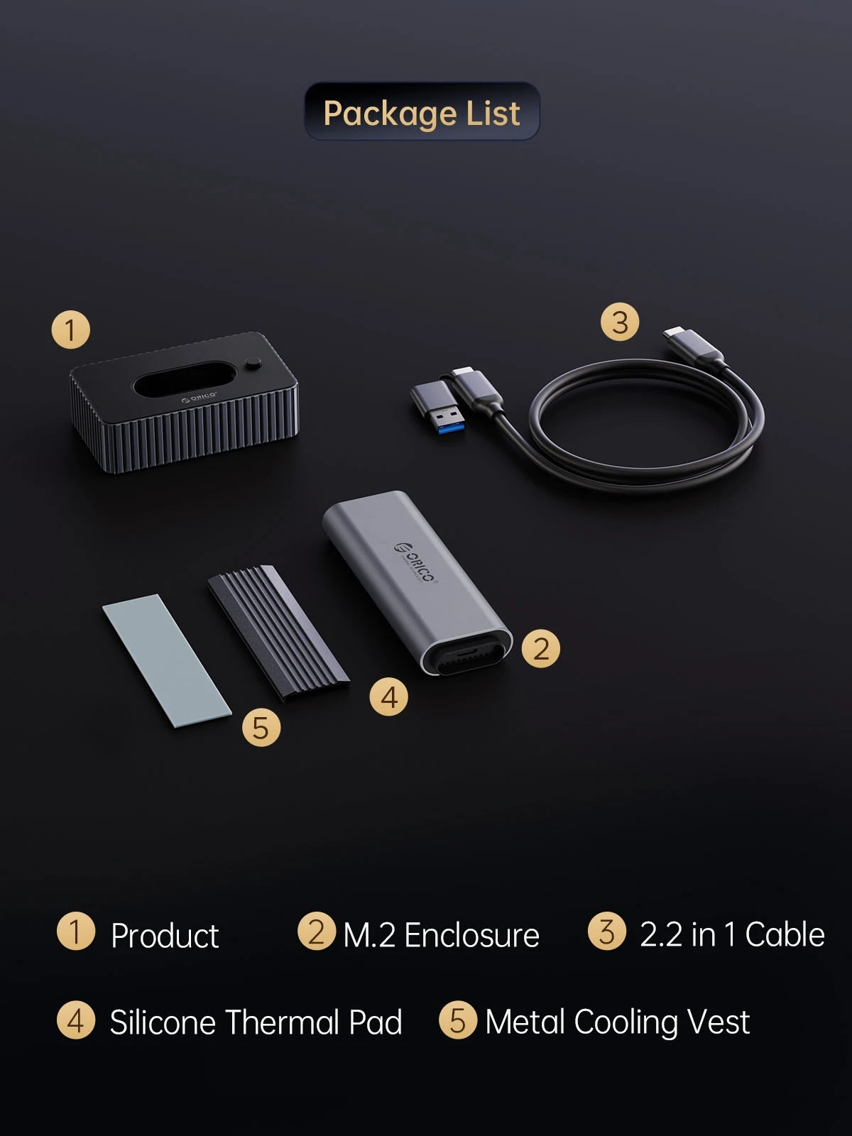 Orico външна кутия за диск/докинг станция Storage - Case/Docking Station - M.2 NVMe/NGFF - IT18C3-GY