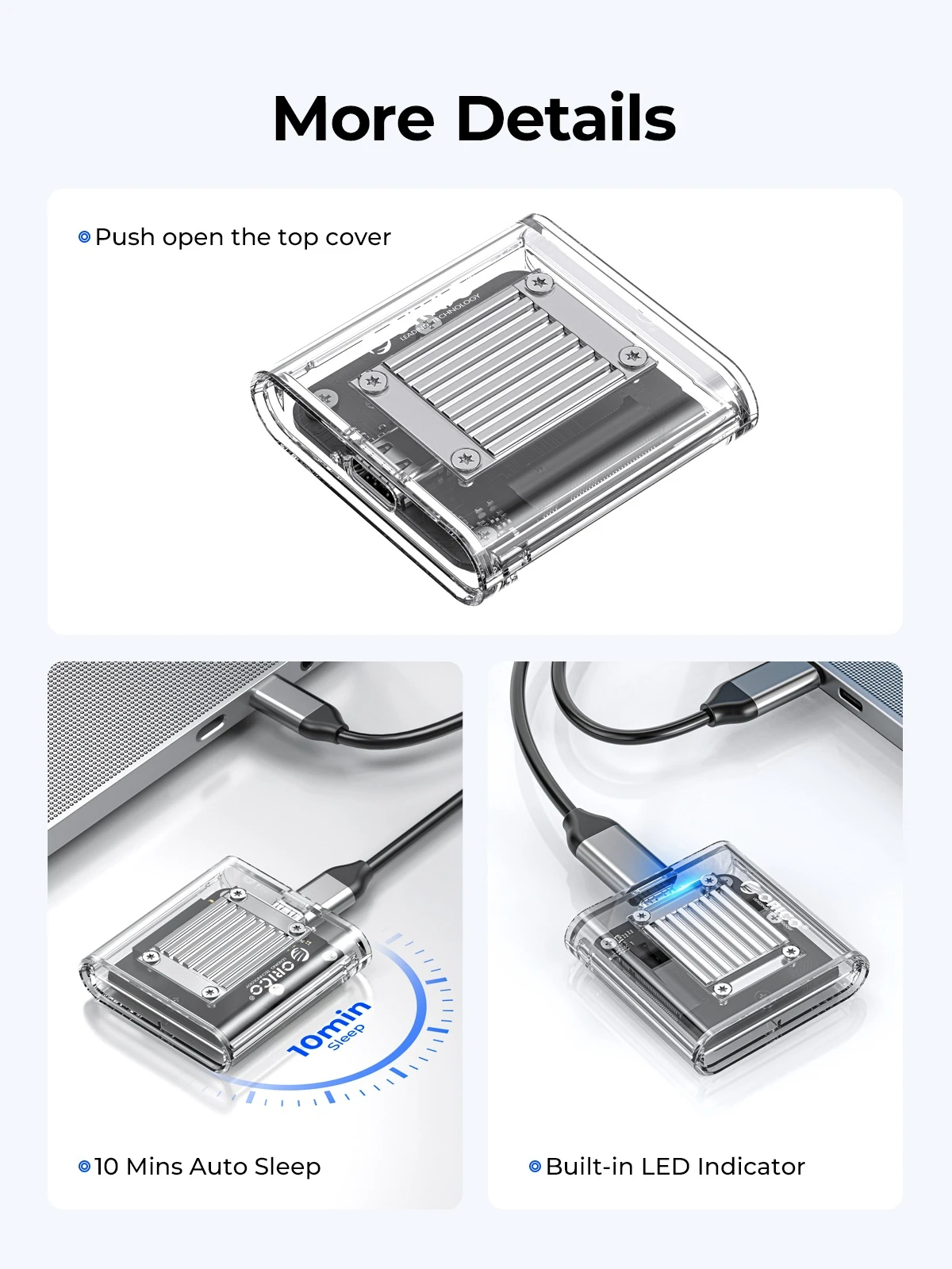 Orico външна кутия за диск Storage - Case - M.2 2230 NVMe - TC20-M2-10G-GY-BP - 10Gbps, Gray