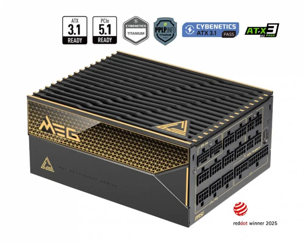 Захранване MSI MEG AI1600T PCIE5 1600W 80 Plus Titanium PSU ATX 3.1
