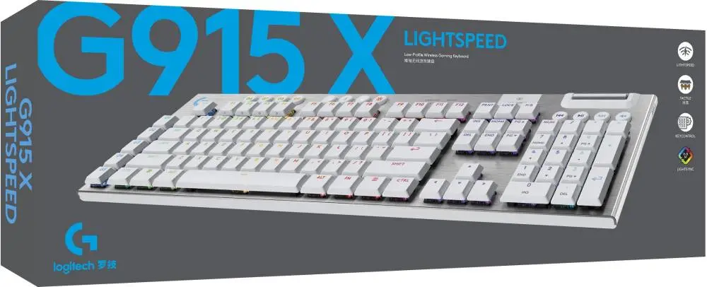 Безжична геймърска механична клавиатура Logitech G915X White Lightspeed - GL Tactile Switch