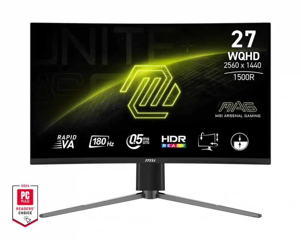 Монитор MSI MAG 27CQ6PF, 27", VA Curve 1500R, WQHD 2560x1440, 180Hz, 0.5ms, HDR, AMD FreeSync, DP, HDMI
