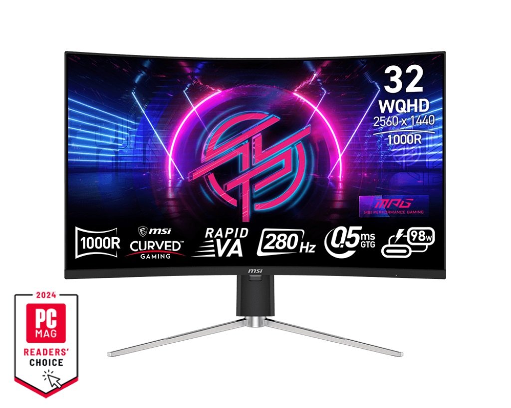 Монитор MSI MPG 325CQRXF, 31.5", VA Curve 1000R, WQHD 2560x1440, 280Hz, 0.5ms, HDR400, AMD FreeSync Premium, HDMI, DP, USB Type-C 