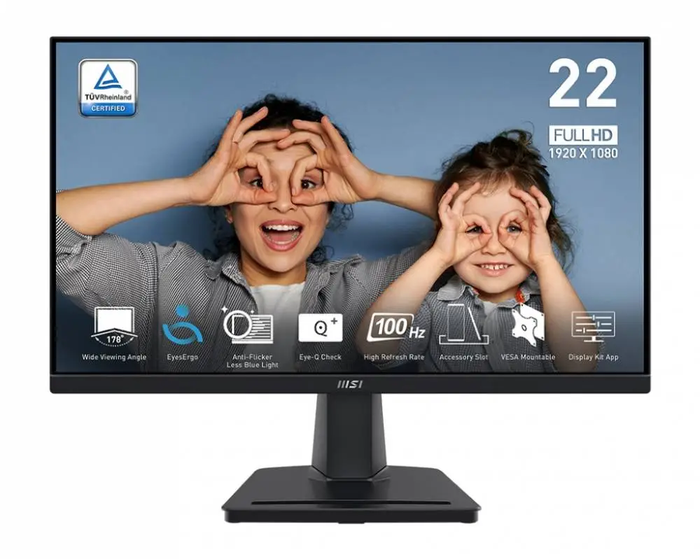 Монитор MSI PRO MP225V, 21.5", VA, FHD 1920x1080, 100Hz, 1ms (MPRT),  HDMI, VGA