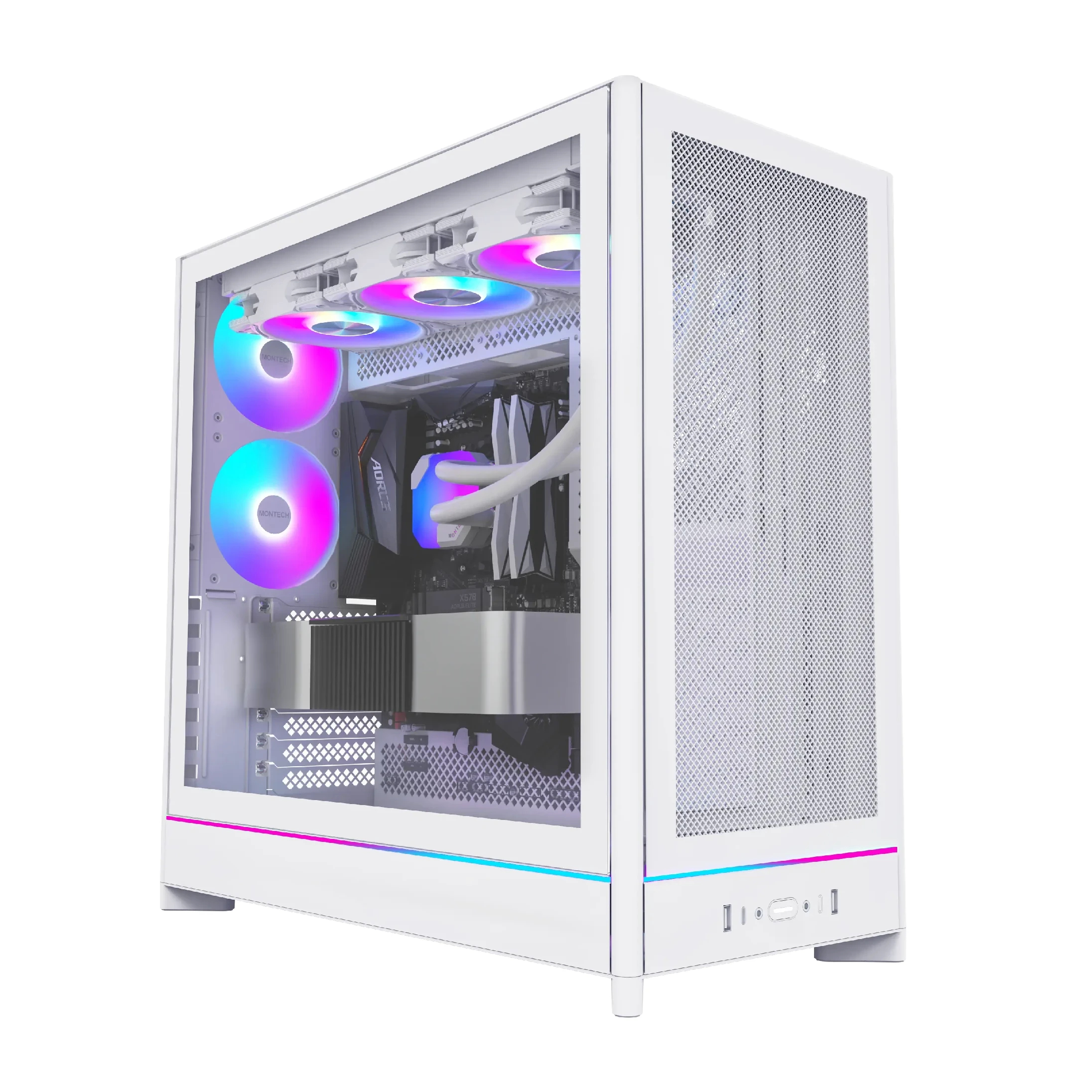 Кутия Montech HS01 PRO (W) Case ATX 5 x 120 mm ARGB Fans, USB-C, White