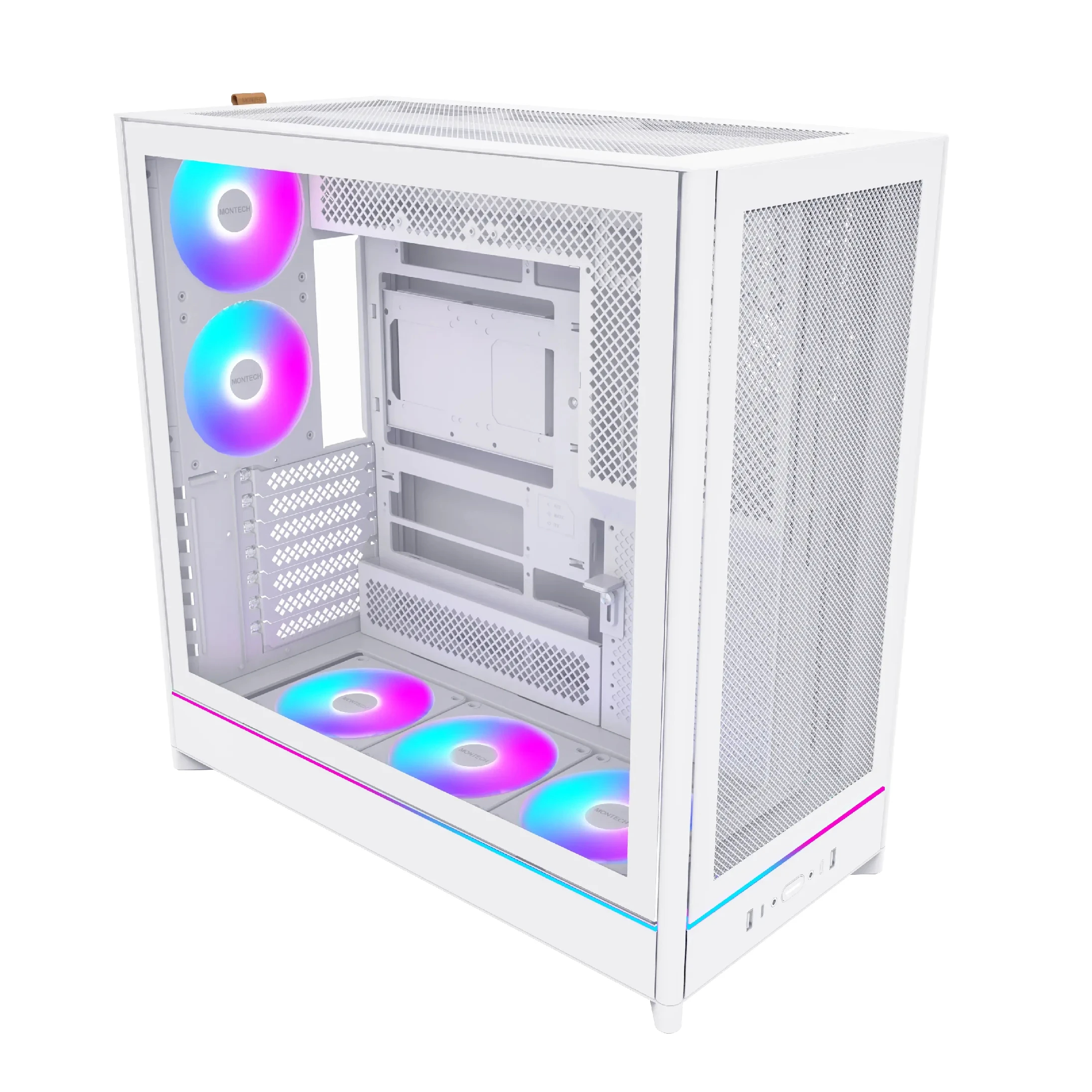 Кутия Montech HS01 PRO (W) Case ATX 5 x 120 mm ARGB Fans, USB-C, White