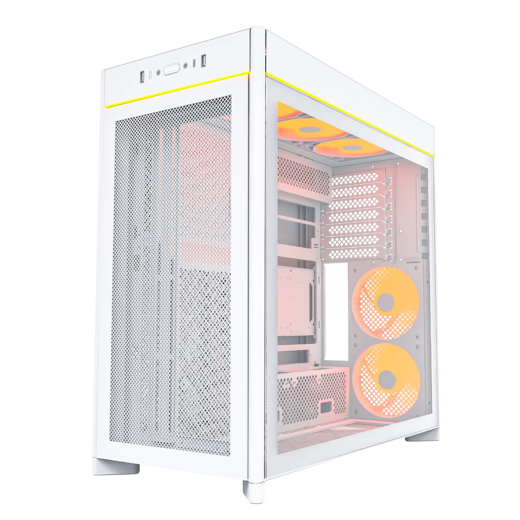 Кутия Montech HS01 PRO (W) Case ATX 5 x 120 mm ARGB Fans, USB-C, White