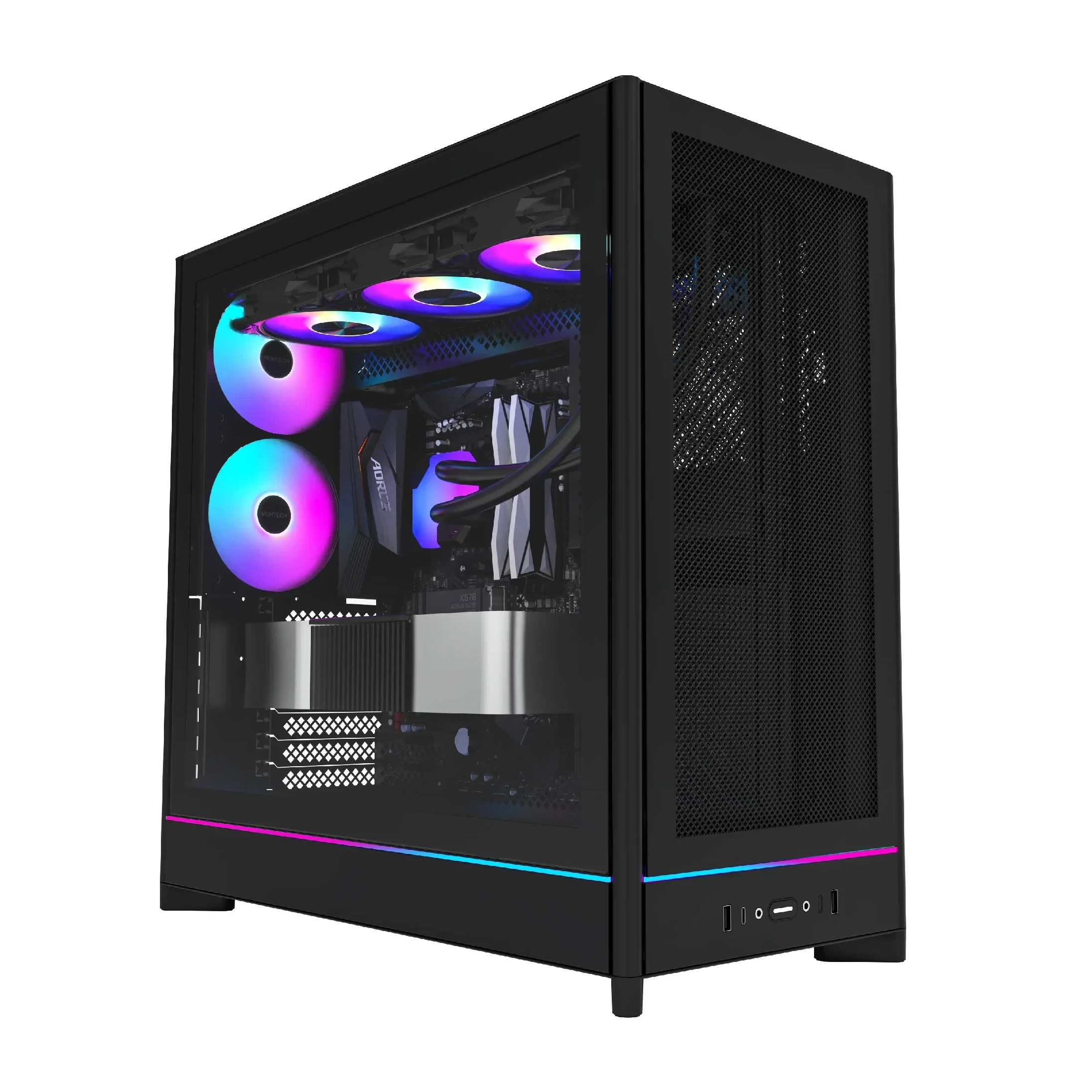 Корпус Montech HS01 PRO (W) Case ATX 5 x 120 mm ARGB Fans, USB-C, Black